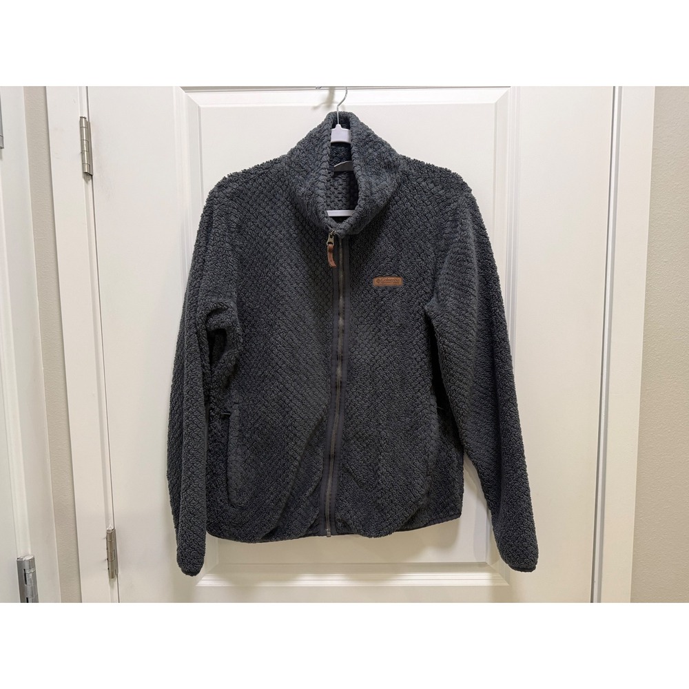 Columbia Gray Full Zip Textured Diamond Grid Fleece Jacket Mens Large